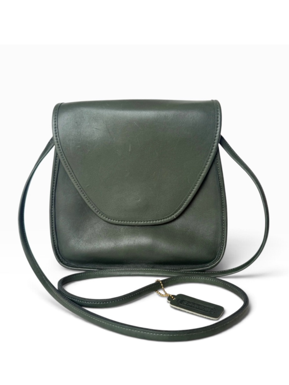 Vintage COACH Lindsay Green Leather Flap Crossbody Bag Purse 1992 AUTHENTICATED